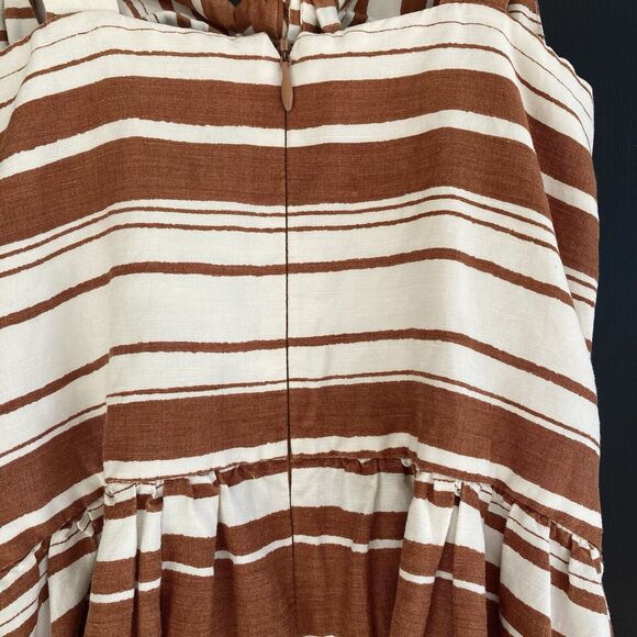 WHIT Style Sage Dress Open Tie Front Printed Serepe Stripes On Silk/ Linen Sz 2 - Picture 6 of 11